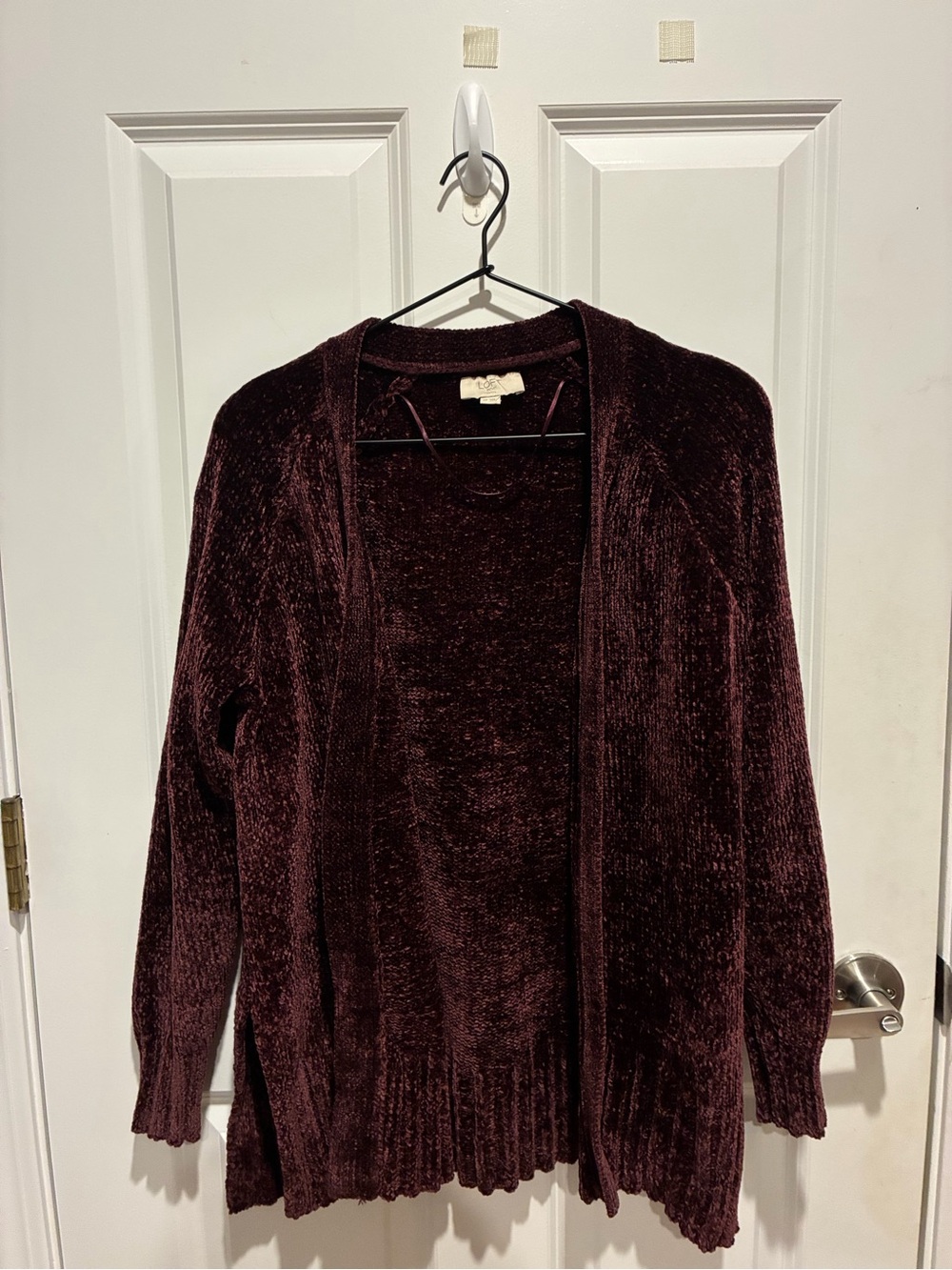 LOFT Open-Front Chenille Cardigan - Deep Burgundy
